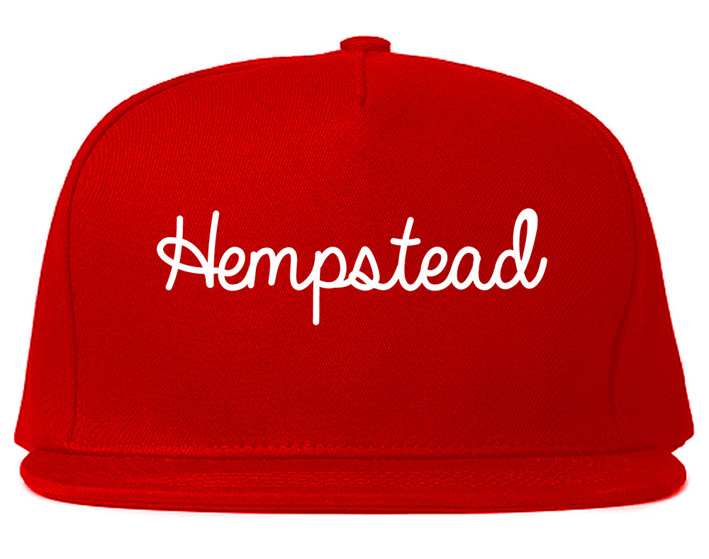 Hempstead New York NY Script Mens Snapback Hat Red