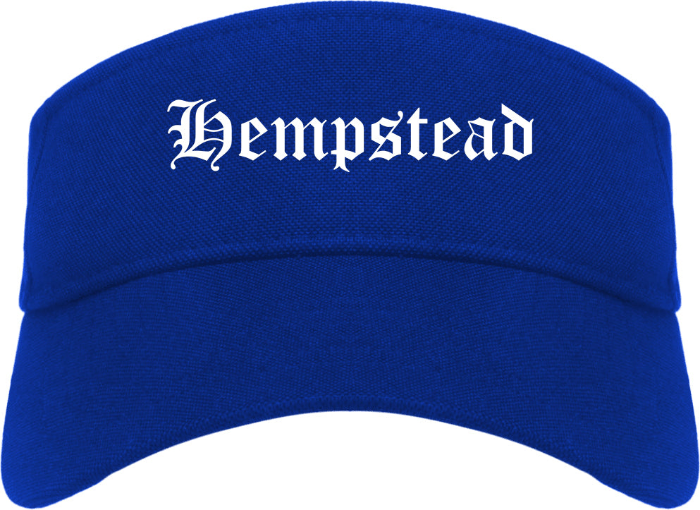 Hempstead New York NY Old English Mens Visor Cap Hat Royal Blue