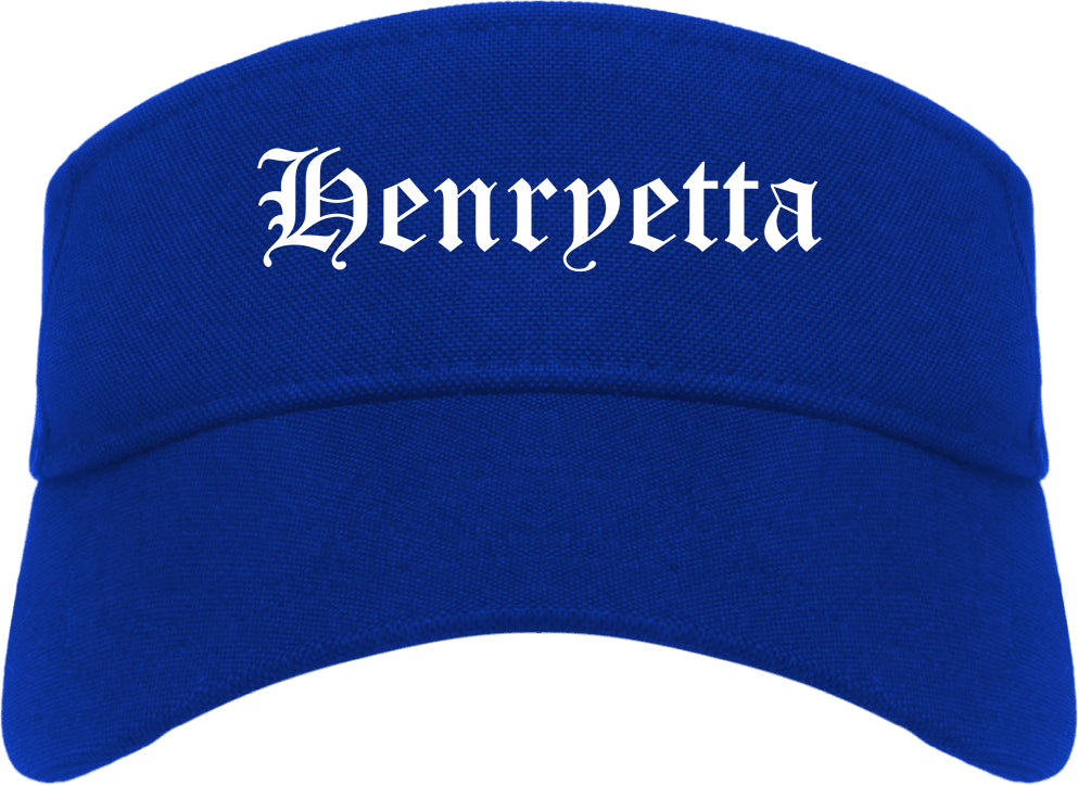 Henryetta Oklahoma OK Old English Mens Visor Cap Hat Royal Blue