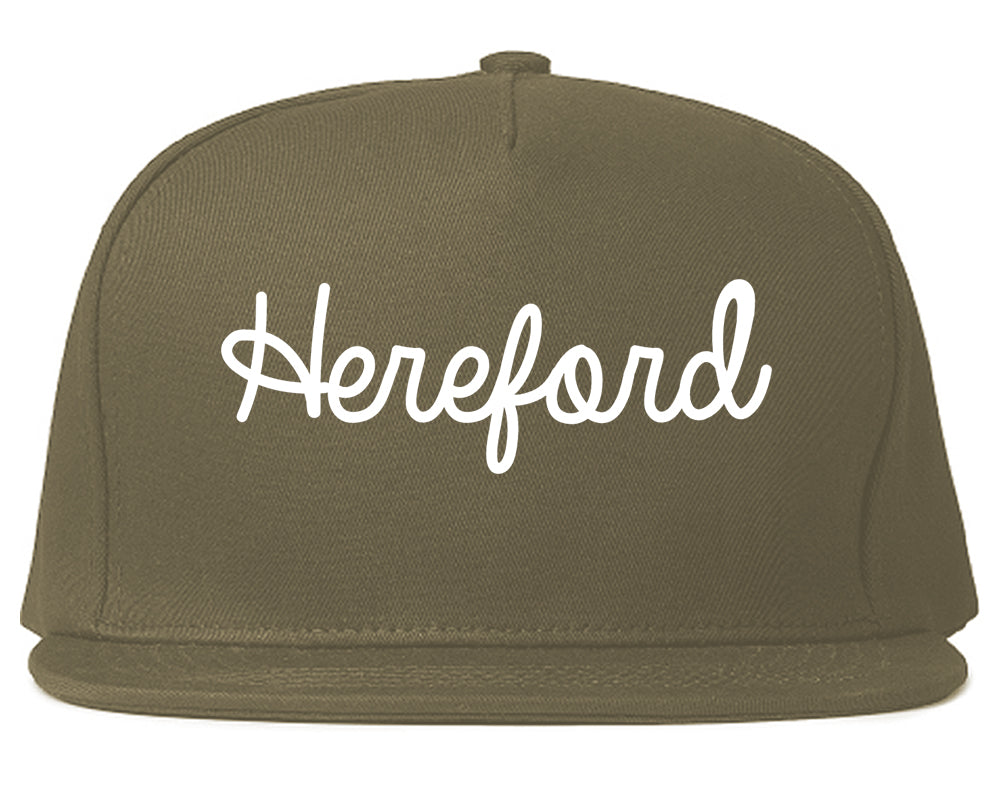Hereford Texas TX Script Mens Snapback Hat Grey