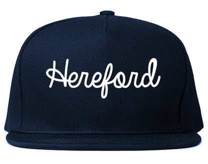 Hereford Texas TX Script Mens Snapback Hat Navy Blue