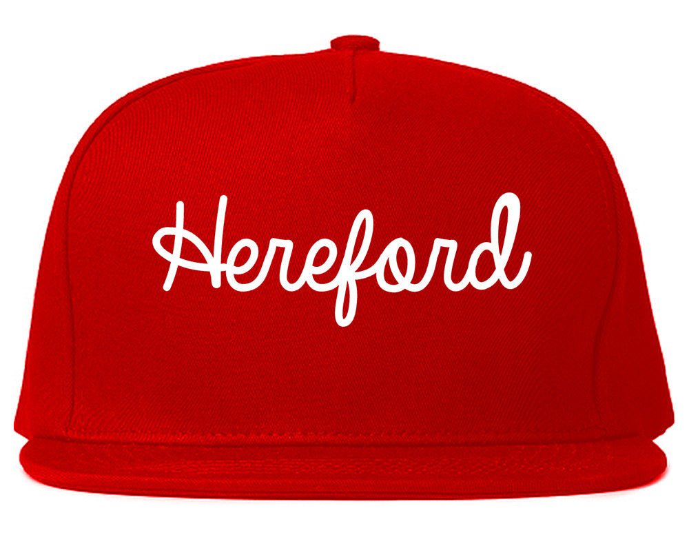 Hereford Texas TX Script Mens Snapback Hat Red