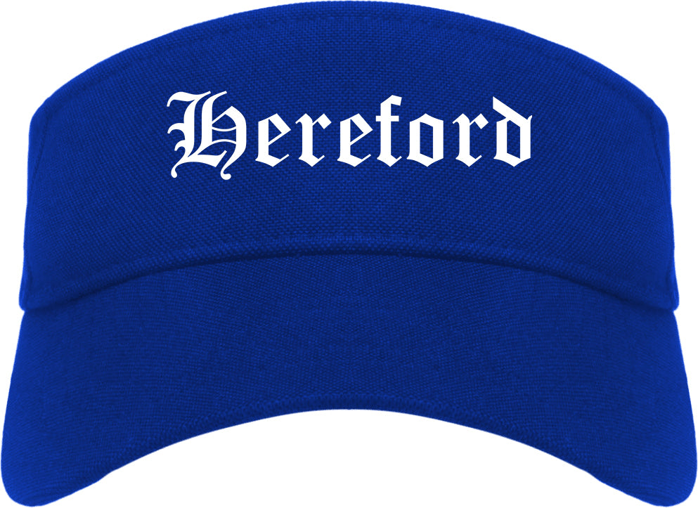 Hereford Texas TX Old English Mens Visor Cap Hat Royal Blue