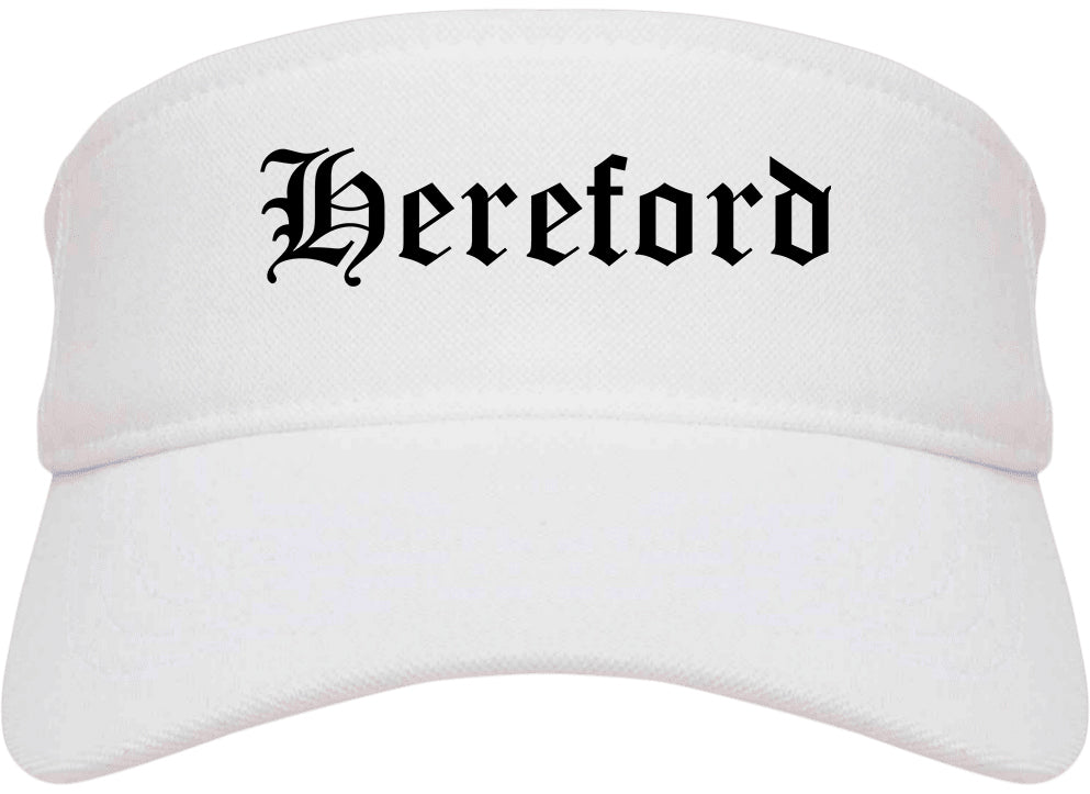 Hereford Texas TX Old English Mens Visor Cap Hat White