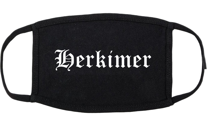 Herkimer New York NY Old English Cotton Face Mask Black
