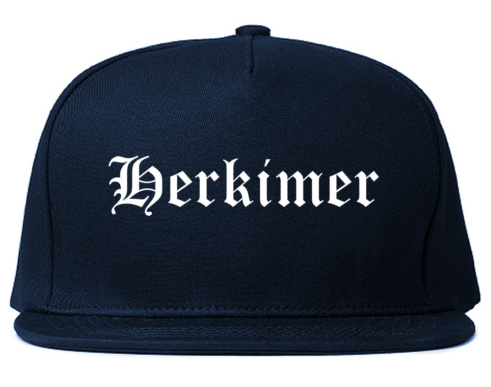 Herkimer New York NY Old English Mens Snapback Hat Navy Blue