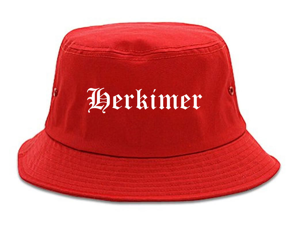 Herkimer New York NY Old English Mens Bucket Hat Red