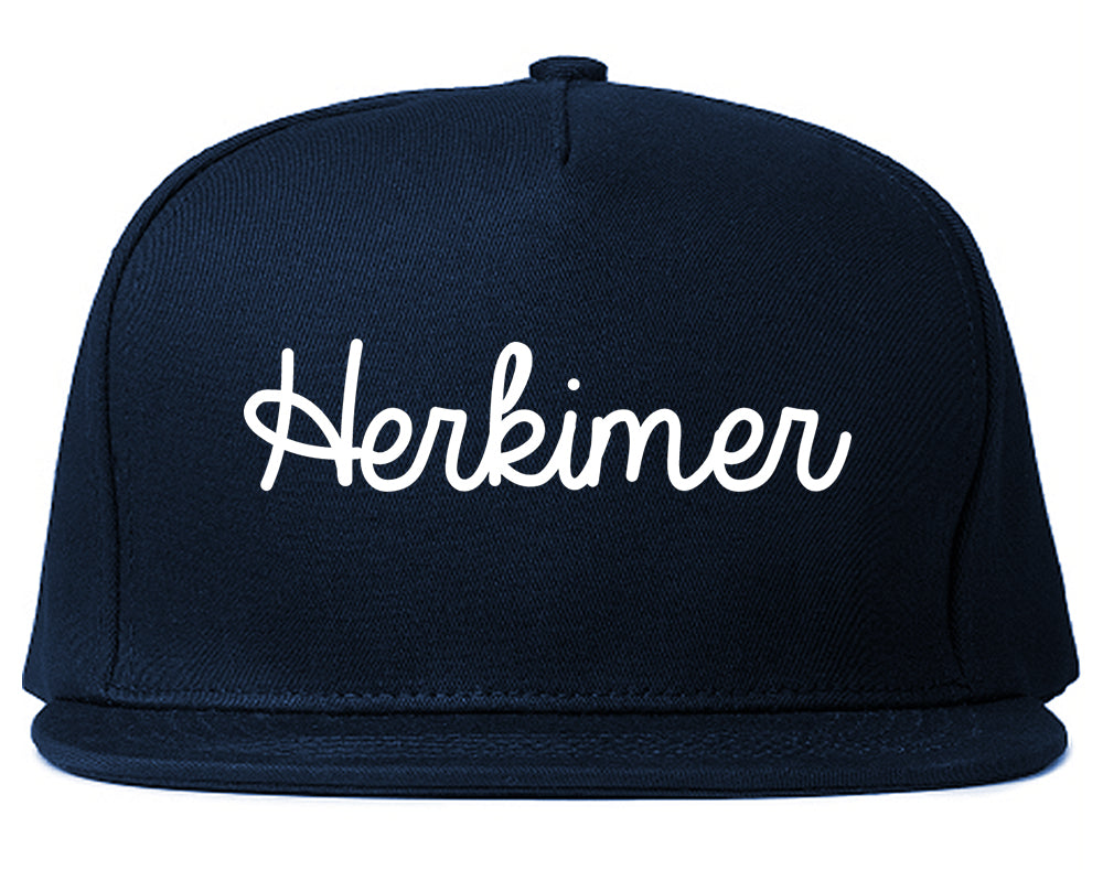 Herkimer New York NY Script Mens Snapback Hat Navy Blue