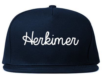 Herkimer New York NY Script Mens Snapback Hat Navy Blue