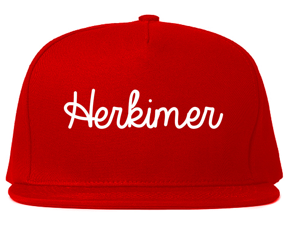 Herkimer New York NY Script Mens Snapback Hat Red