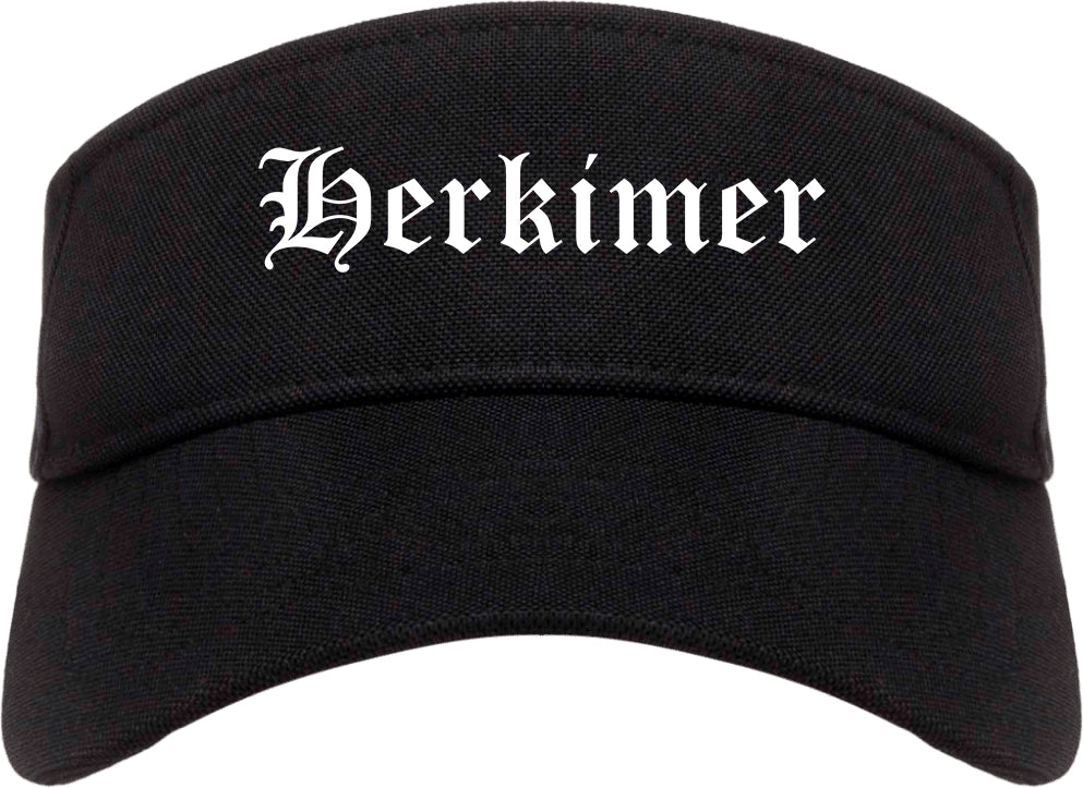 Herkimer New York NY Old English Mens Visor Cap Hat Black