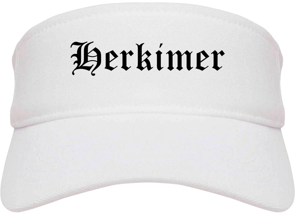 Herkimer New York NY Old English Mens Visor Cap Hat White