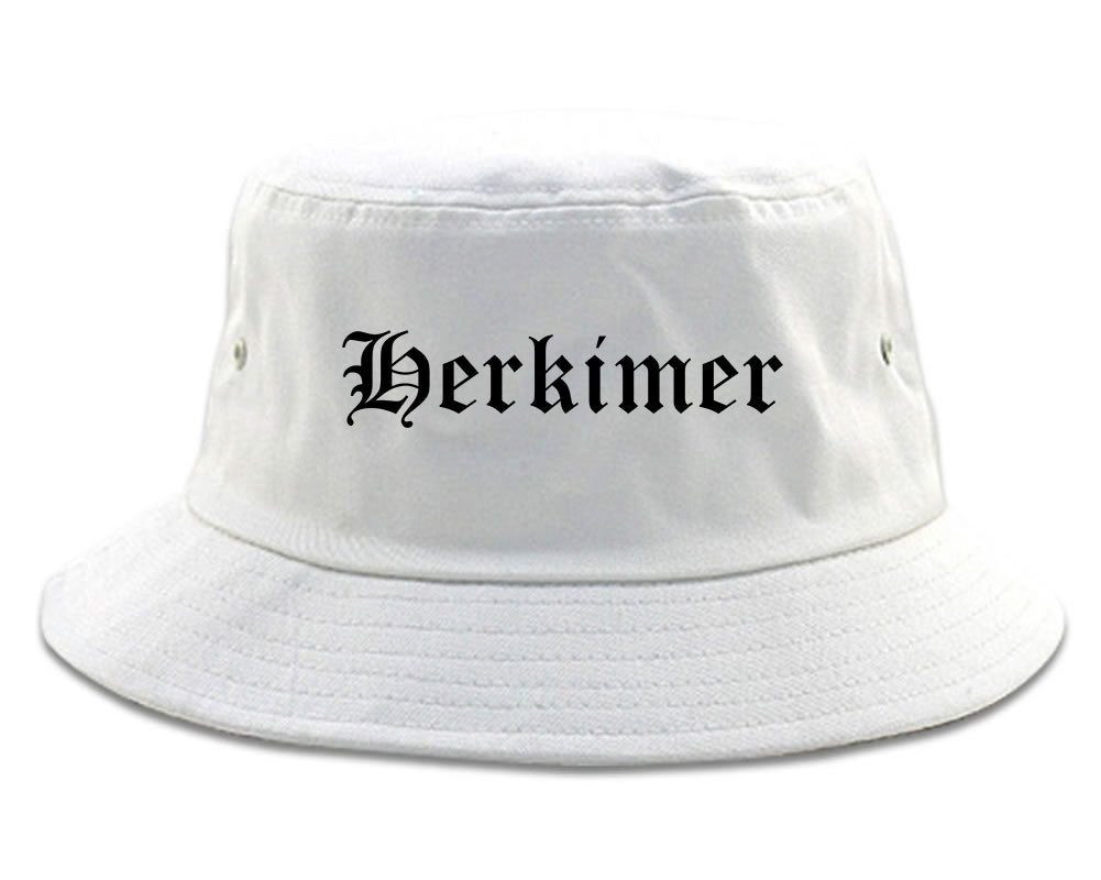 Herkimer New York NY Old English Mens Bucket Hat White
