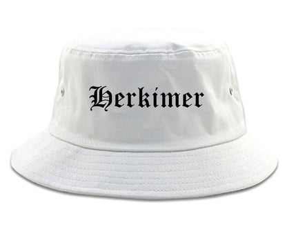 Herkimer New York NY Old English Mens Bucket Hat White