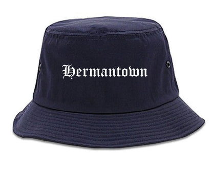 Hermantown Minnesota MN Old English Mens Bucket Hat Navy Blue
