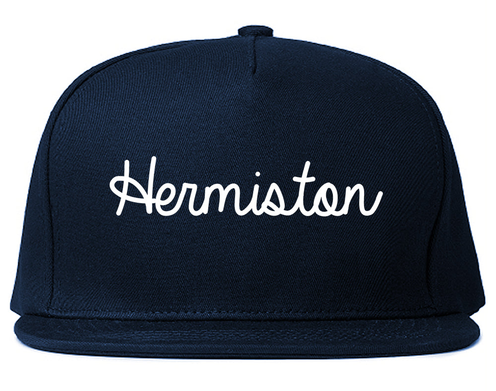 Hermiston Oregon OR Script Mens Snapback Hat Navy Blue