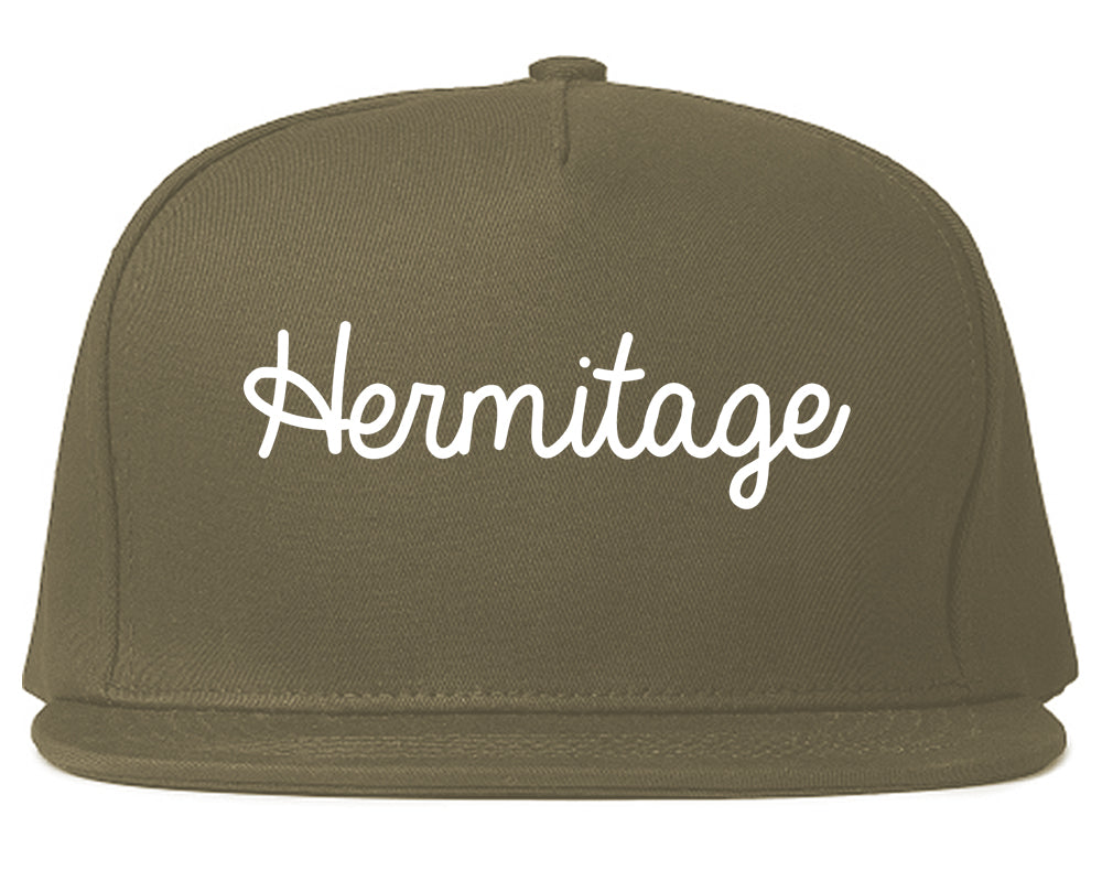 Hermitage Pennsylvania PA Script Mens Snapback Hat Grey