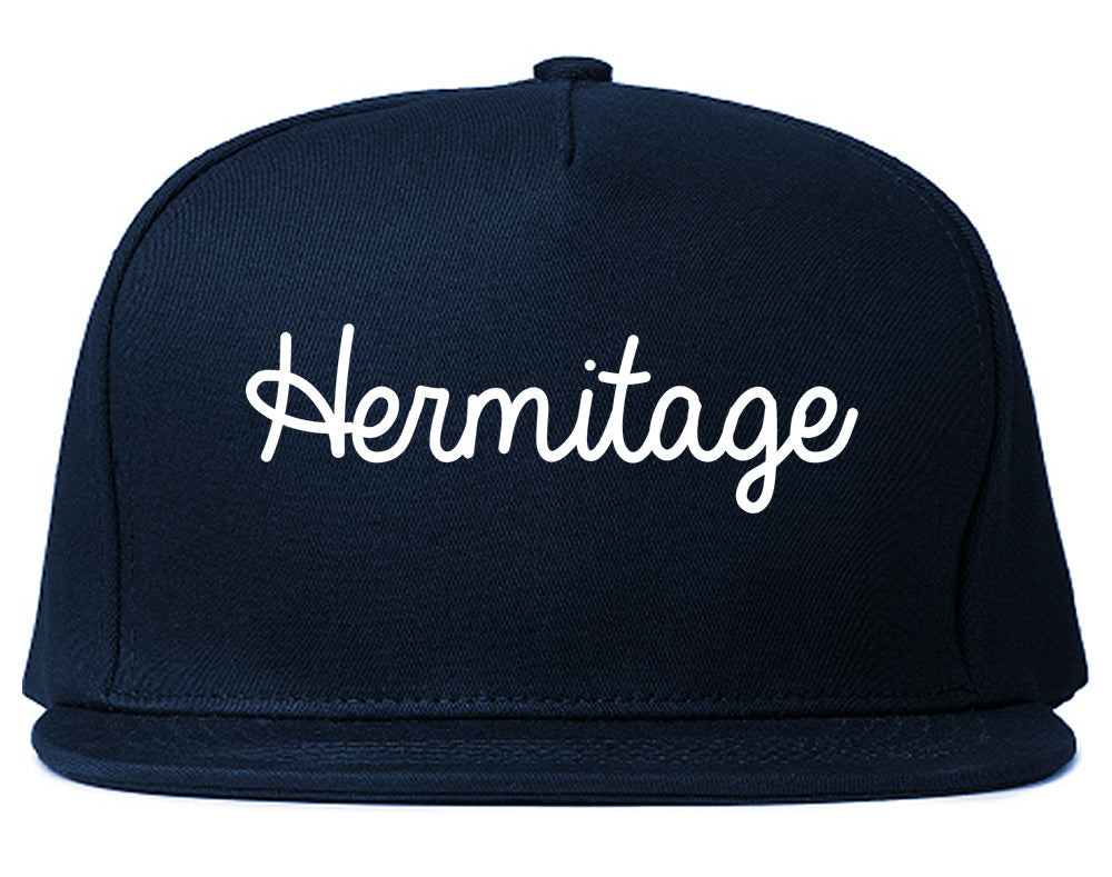 Hermitage Pennsylvania PA Script Mens Snapback Hat Navy Blue