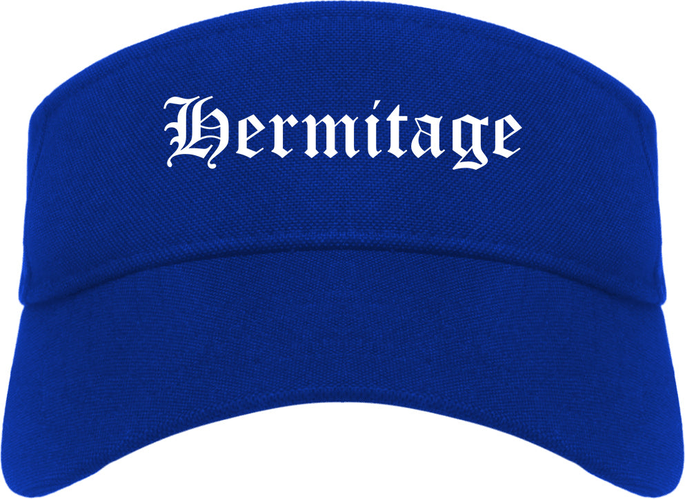 Hermitage Pennsylvania PA Old English Mens Visor Cap Hat Royal Blue