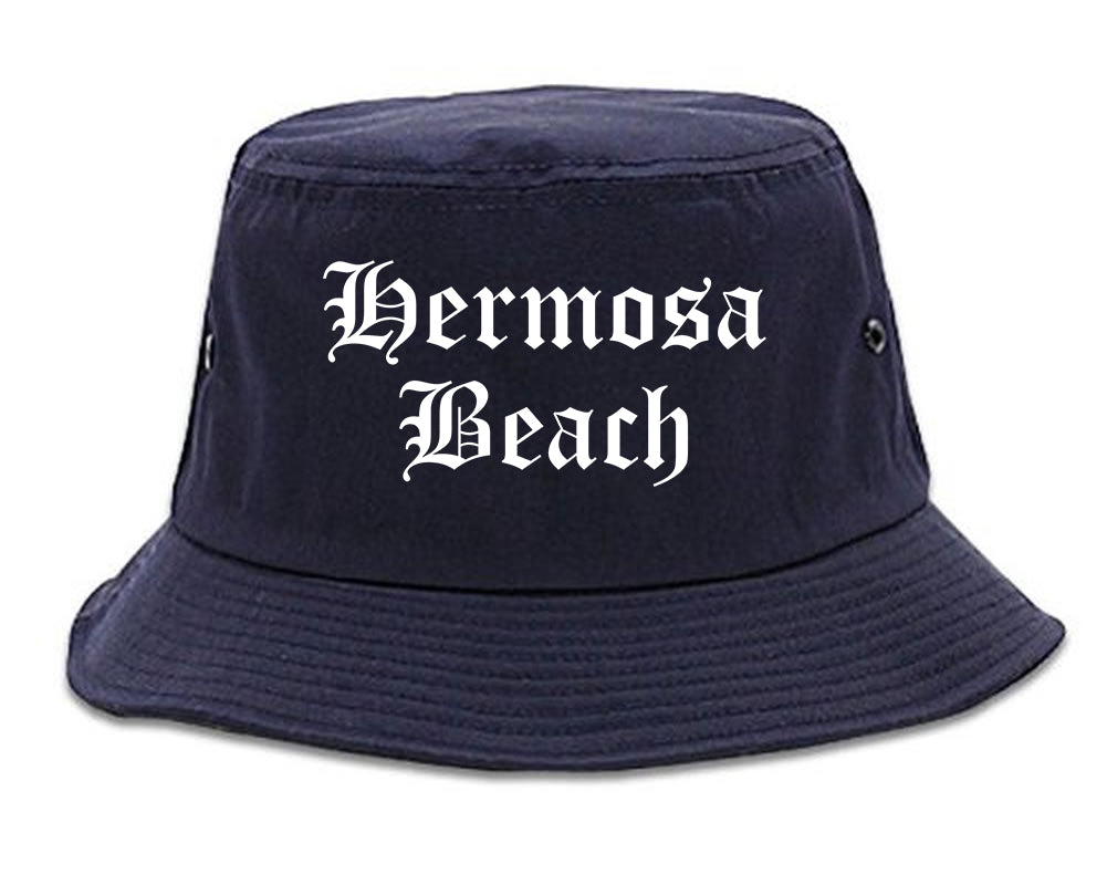 Hermosa Beach California CA Old English Mens Bucket Hat Navy Blue
