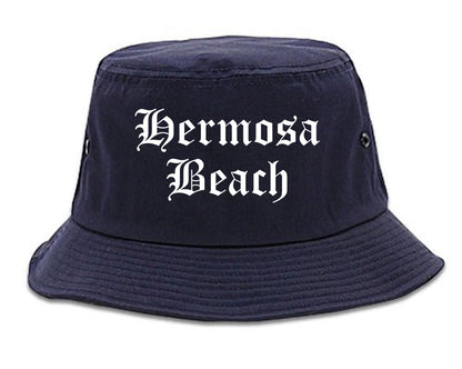 Hermosa Beach California CA Old English Mens Bucket Hat Navy Blue