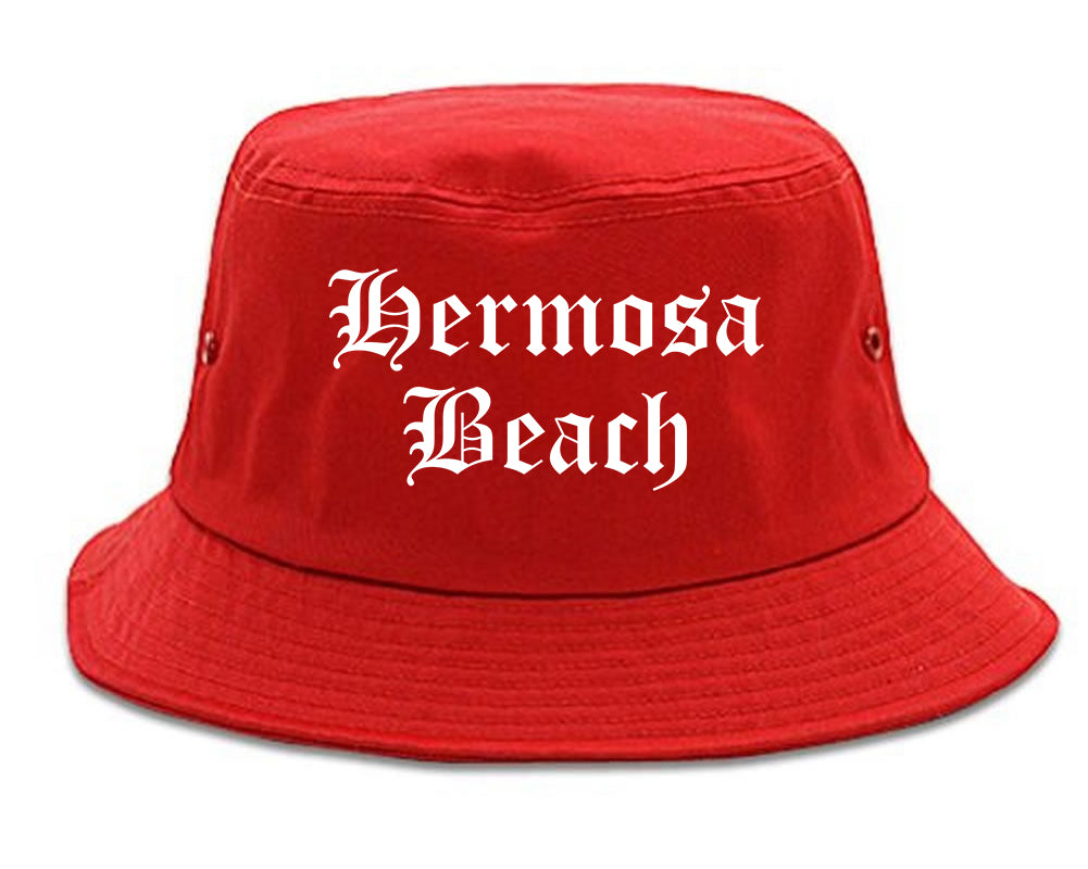 Hermosa Beach California CA Old English Mens Bucket Hat Red