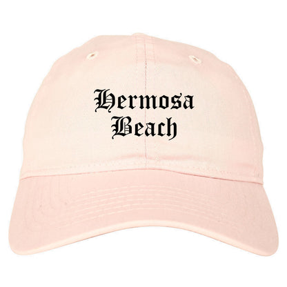 Hermosa Beach California CA Old English Mens Dad Hat Baseball Cap Pink