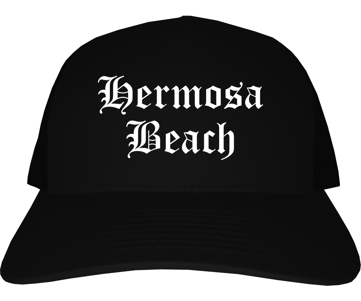 Hermosa Beach California CA Old English Mens Trucker Hat Cap Black