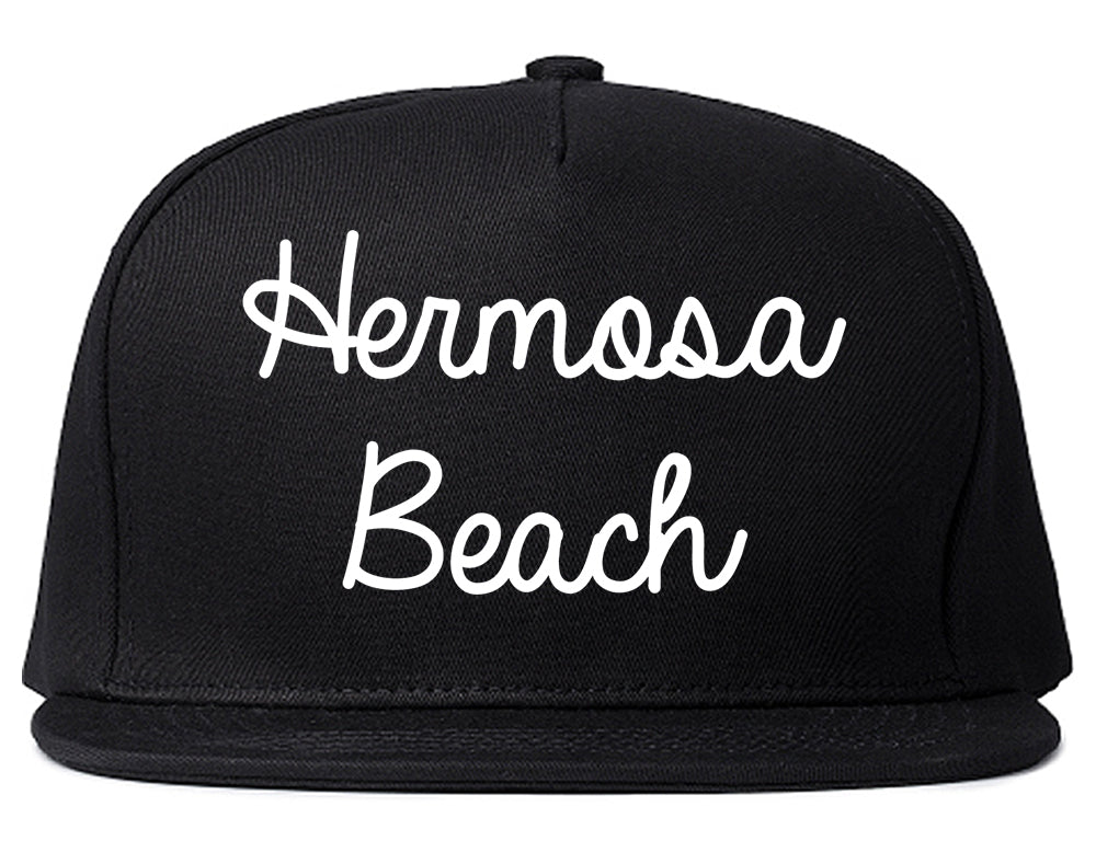 Hermosa Beach California CA Script Mens Snapback Hat Black
