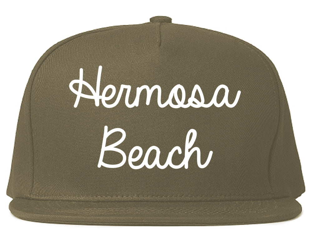 Hermosa Beach California CA Script Mens Snapback Hat Grey