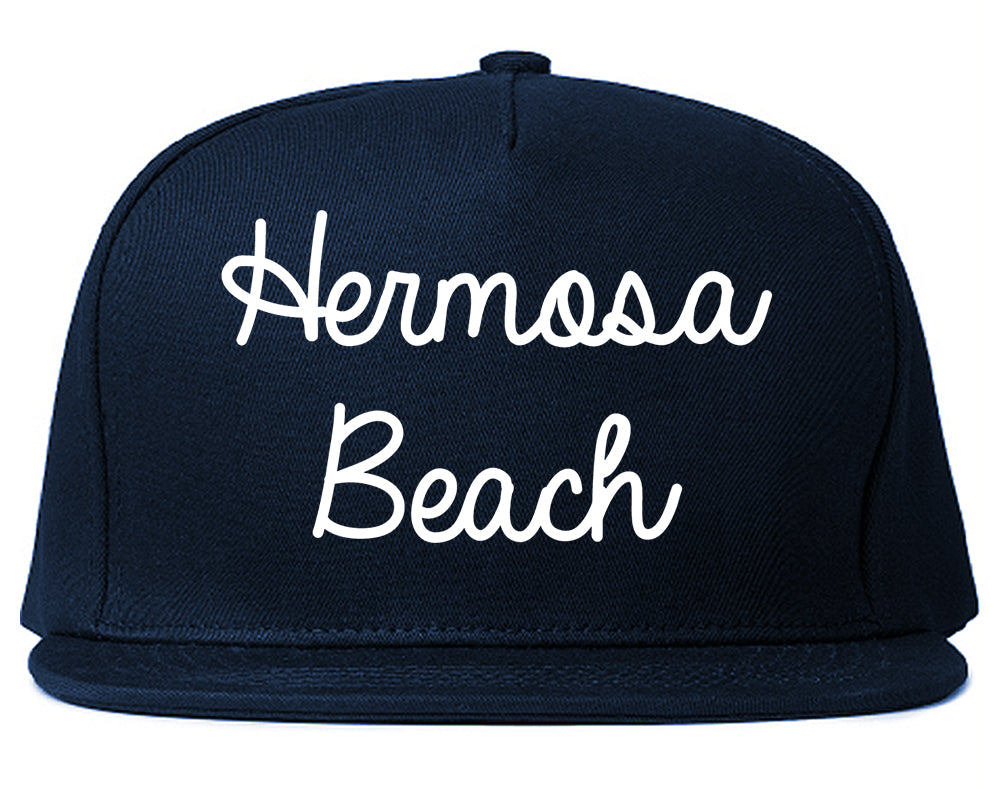 Hermosa Beach California CA Script Mens Snapback Hat Navy Blue