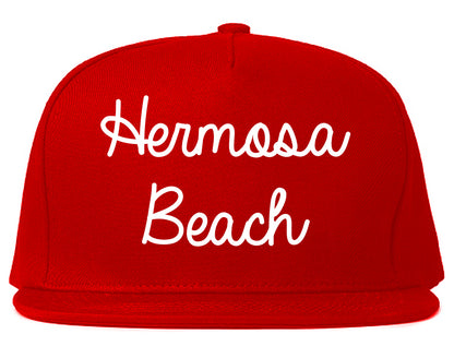 Hermosa Beach California CA Script Mens Snapback Hat Red