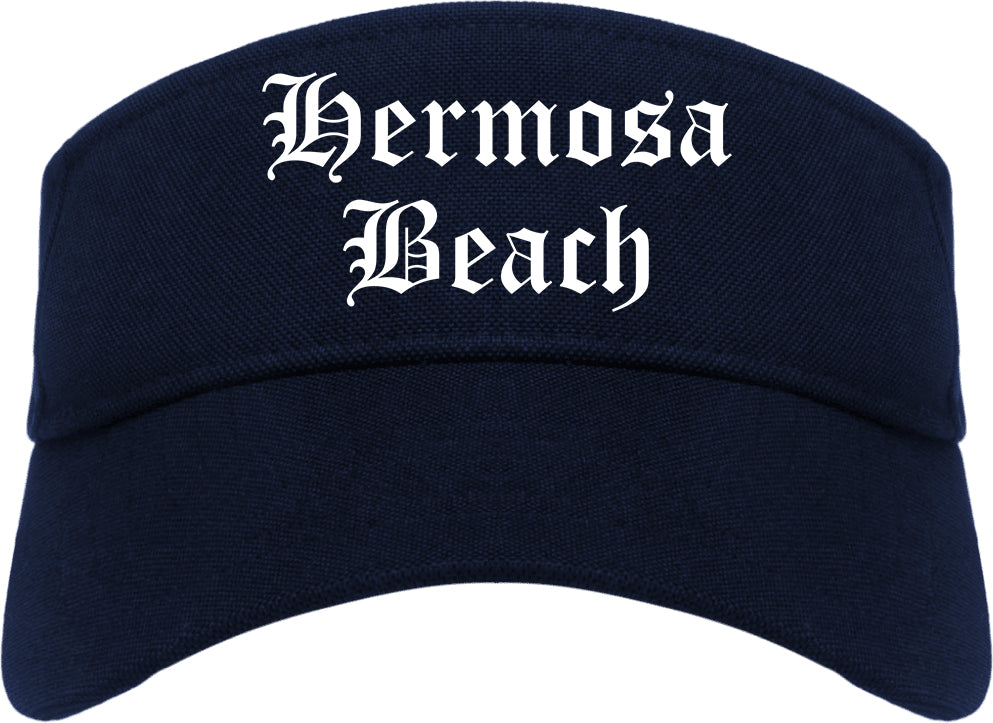 Hermosa Beach California CA Old English Mens Visor Cap Hat Navy Blue