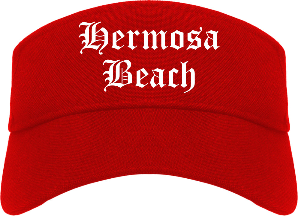 Hermosa Beach California CA Old English Mens Visor Cap Hat Red