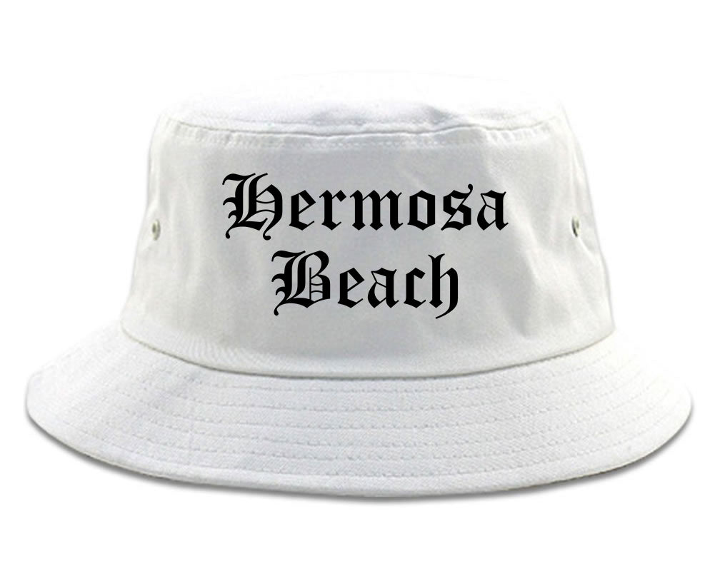 Hermosa Beach California CA Old English Mens Bucket Hat White