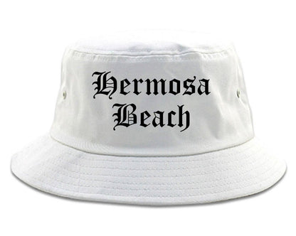 Hermosa Beach California CA Old English Mens Bucket Hat White