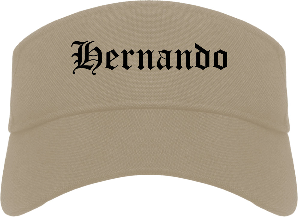 Hernando Mississippi MS Old English Mens Visor Cap Hat Khaki