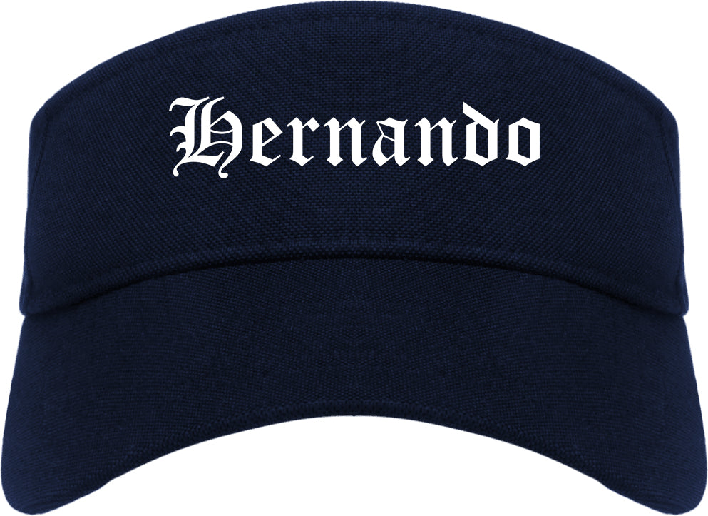 Hernando Mississippi MS Old English Mens Visor Cap Hat Navy Blue