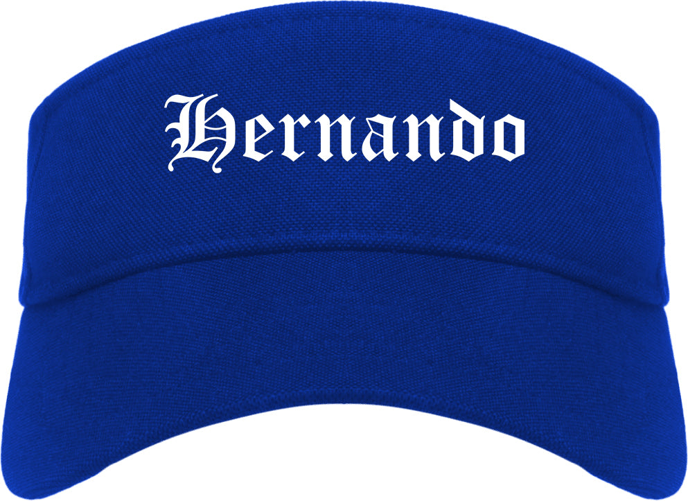 Hernando Mississippi MS Old English Mens Visor Cap Hat Royal Blue