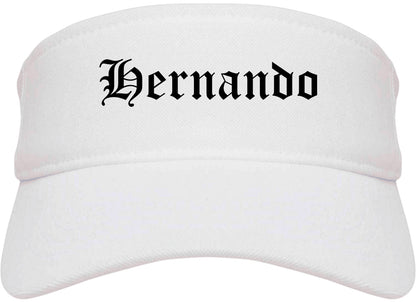 Hernando Mississippi MS Old English Mens Visor Cap Hat White