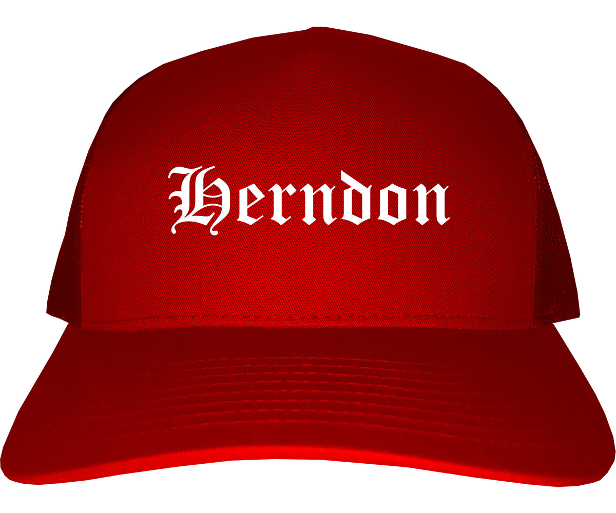 Herndon Virginia VA Old English Mens Trucker Hat Cap Red