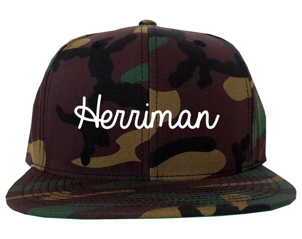 Herriman Utah UT Script Mens Snapback Hat Army Camo