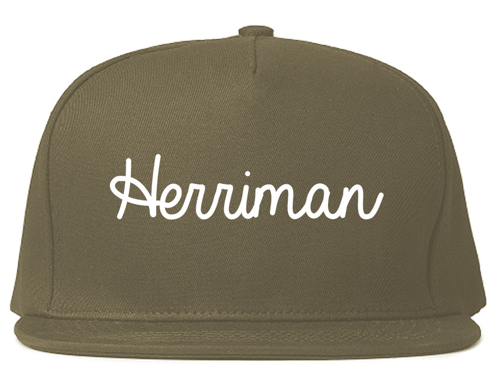 Herriman Utah UT Script Mens Snapback Hat Grey