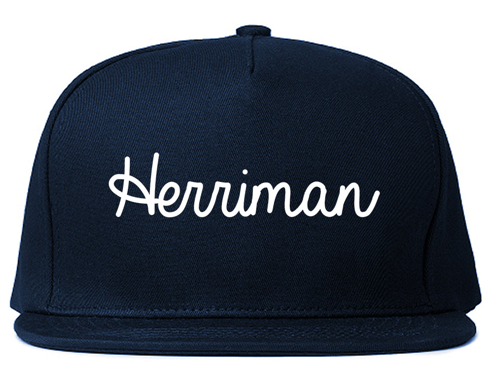 Herriman Utah UT Script Mens Snapback Hat Navy Blue
