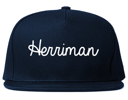 Herriman Utah UT Script Mens Snapback Hat Navy Blue