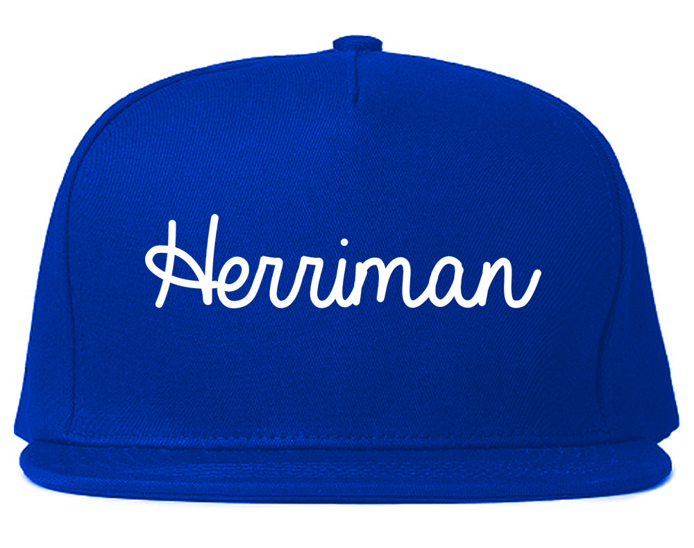 Herriman Utah UT Script Mens Snapback Hat Royal Blue