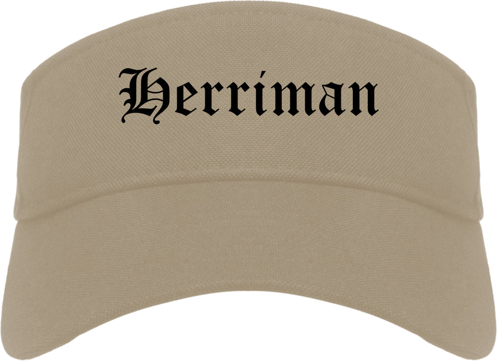Herriman Utah UT Old English Mens Visor Cap Hat Khaki