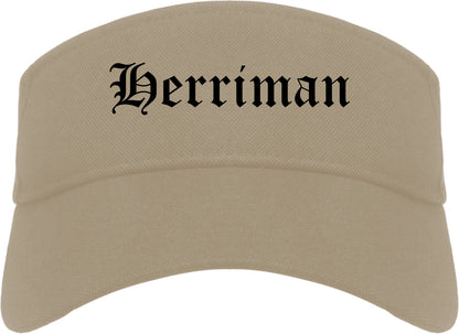 Herriman Utah UT Old English Mens Visor Cap Hat Khaki