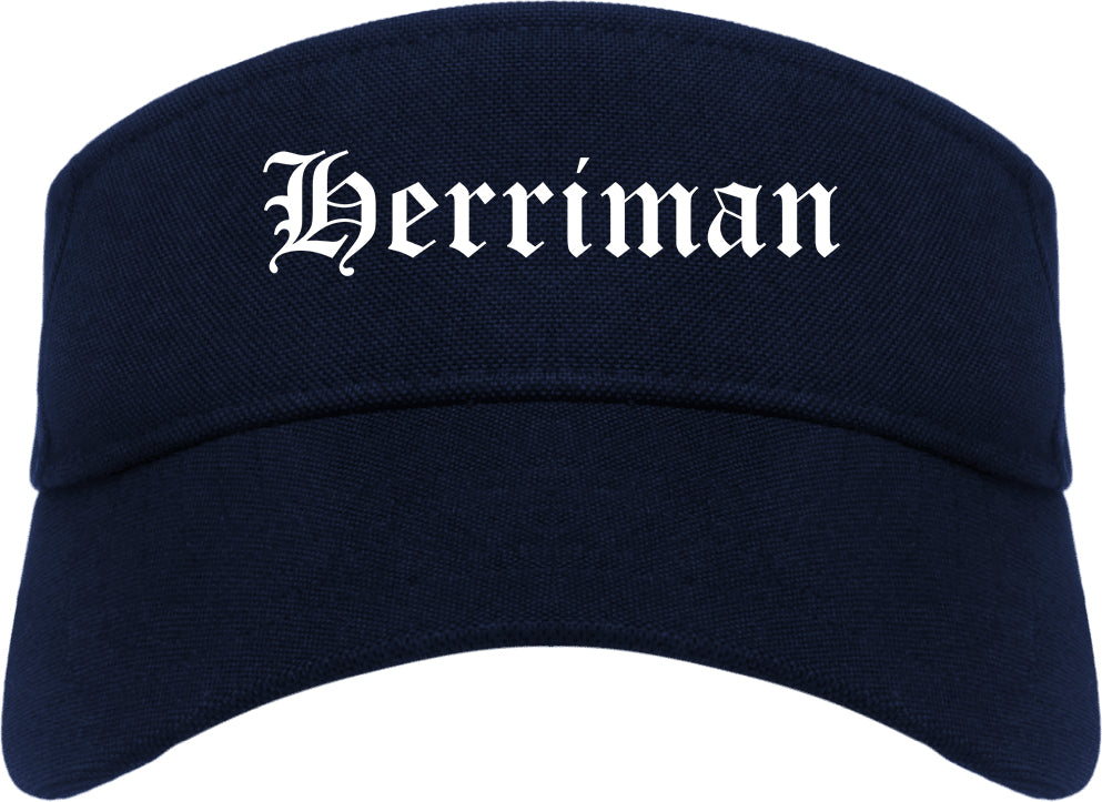 Herriman Utah UT Old English Mens Visor Cap Hat Navy Blue