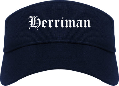 Herriman Utah UT Old English Mens Visor Cap Hat Navy Blue
